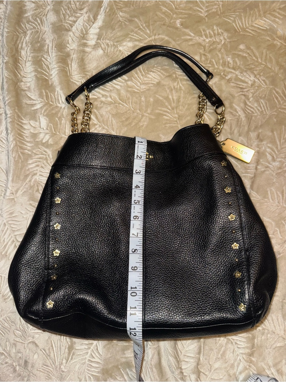 Coach Black Leather Shoulder Bag with Gold Stud Accents